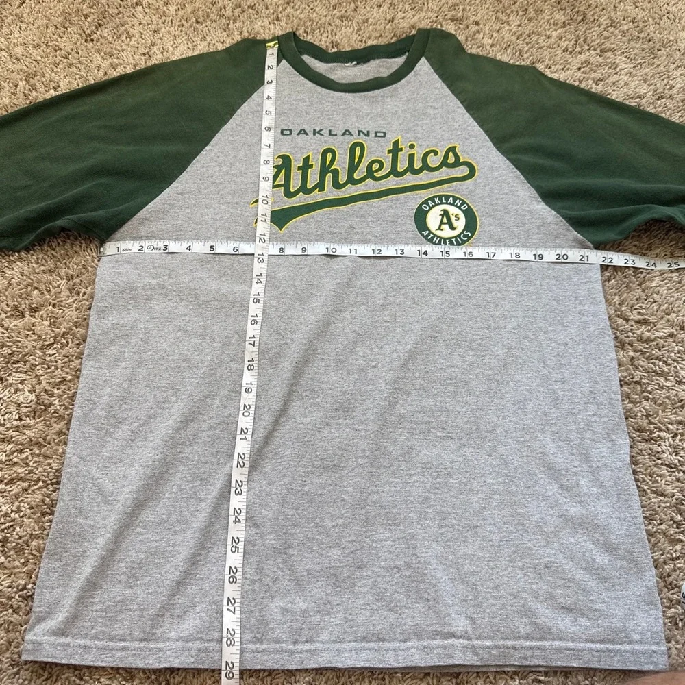 Vintage 2007 Oakland Athletics MLB Raglan Shirt Green Gray Men Large 3/4 Sleeve